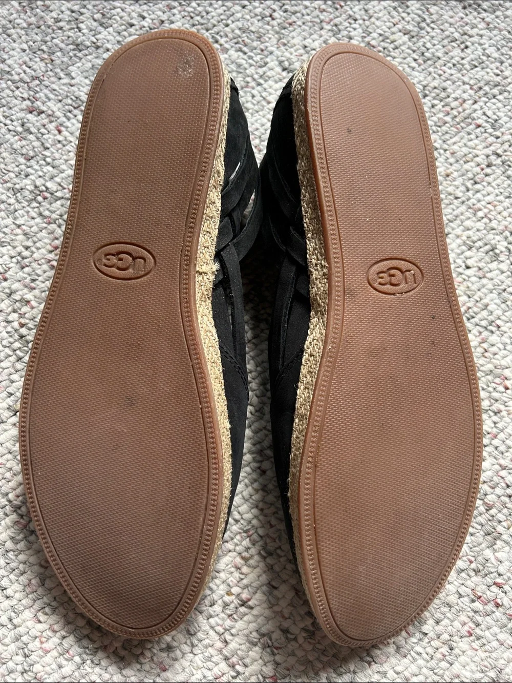 UGG Black Nunuck Leather Cicily Espadrille Flats